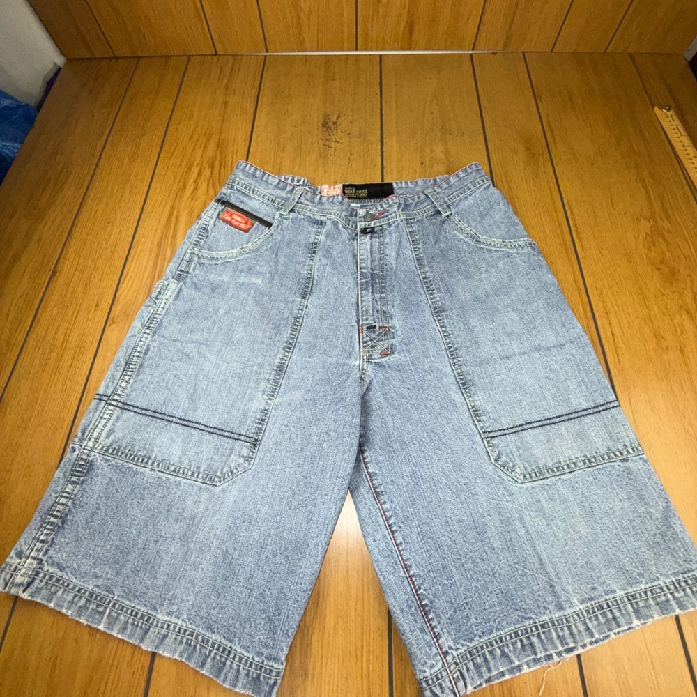 Ecko Unltd Mens Denim Shorts 34 Blue Baggy‎ Y2K Carpenter Team Rally Light Wash